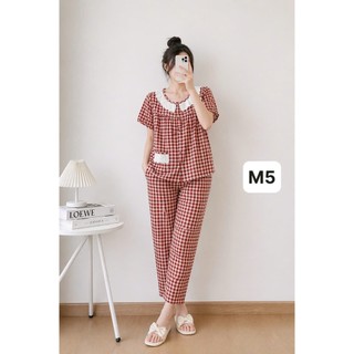 NT12-Tay ngắn quần dài cổ tròn mát thấm mồ hôi mặc nhà thoải mái cho nữ 45kg-70kg