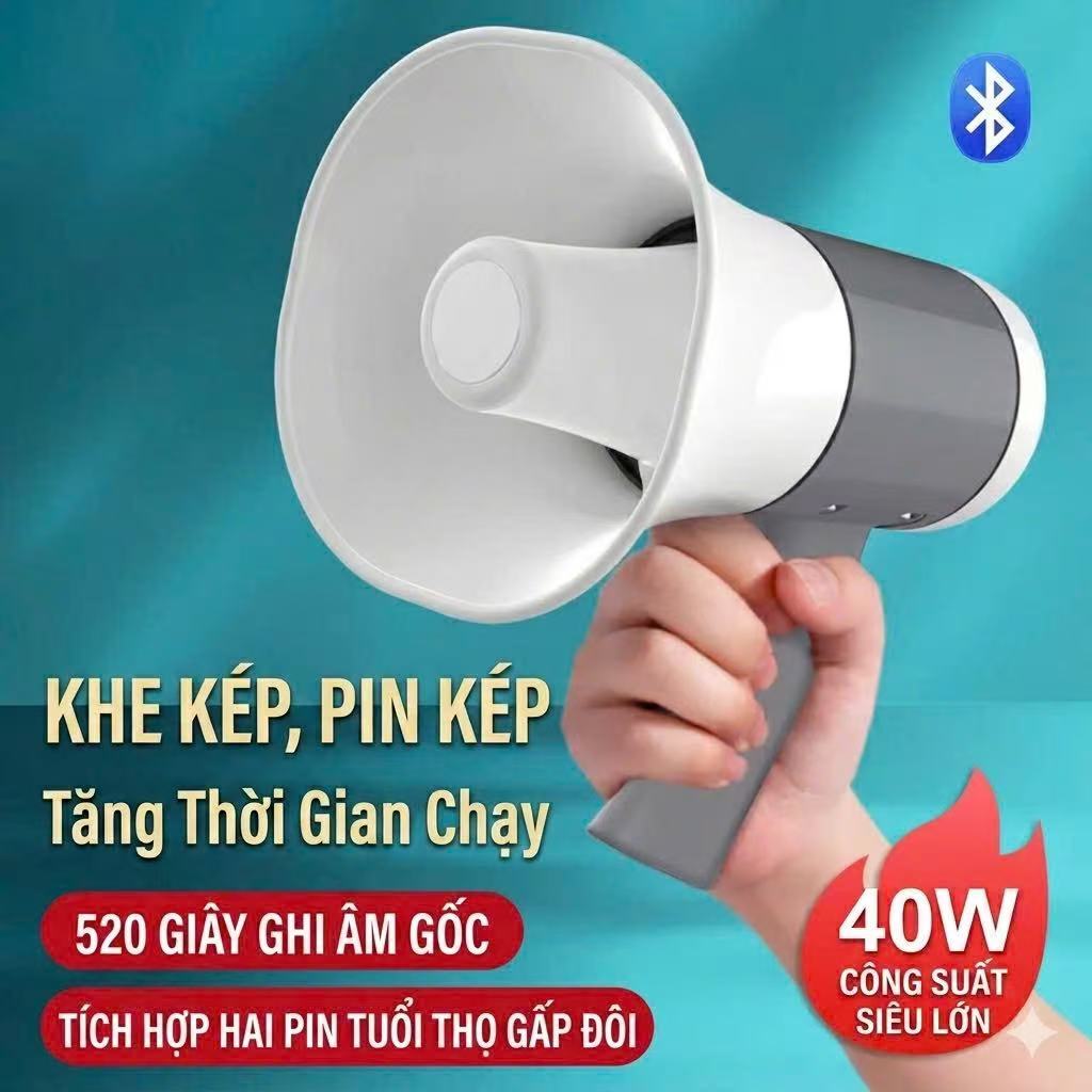 Loa Phóng Thanh 518BT Bluetooth Ghi Âm, Phát Lại Có Cổng Usb Thẻ Nhớ(1pin)/ (2 pin)