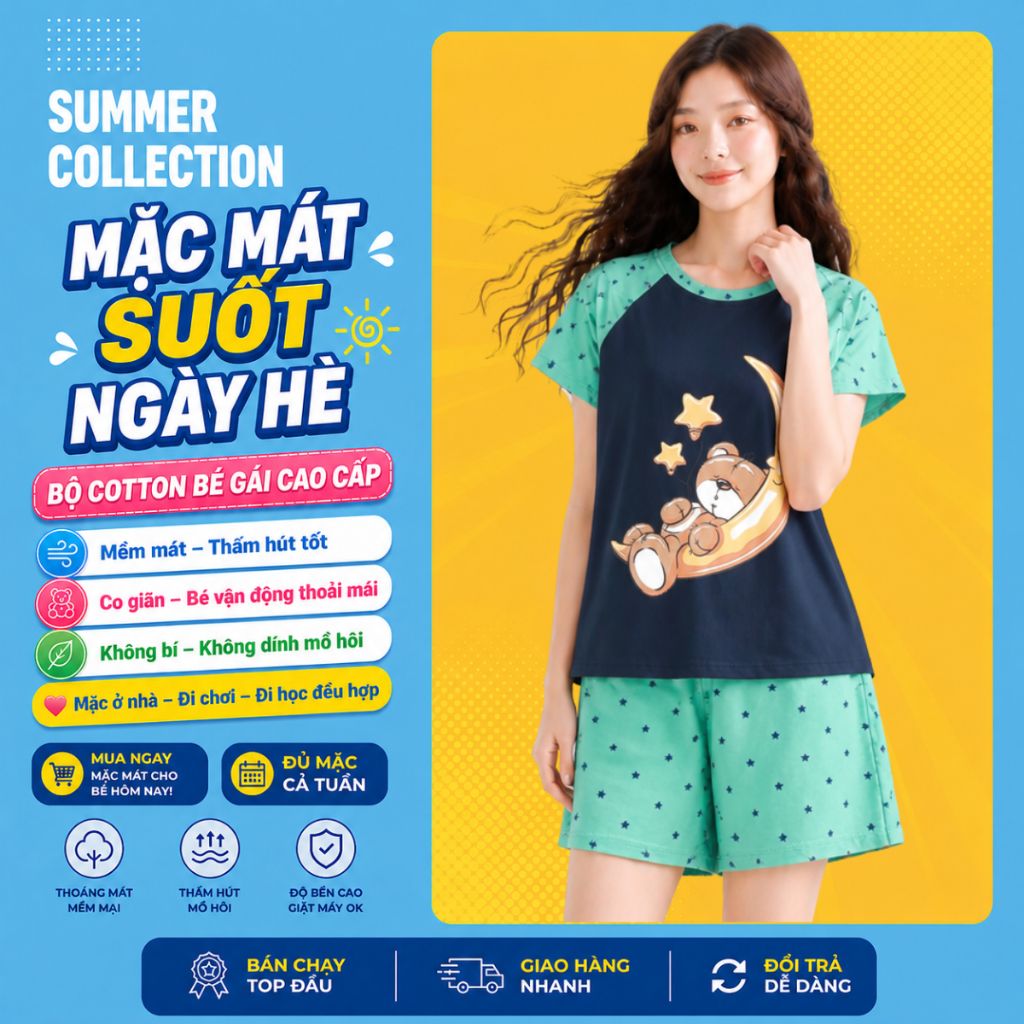 Quần Áo Bé Gái Mùa Hè – Bộ Cotton Áo Thun Quần Short Mát B31 | JJ Kids Fashion