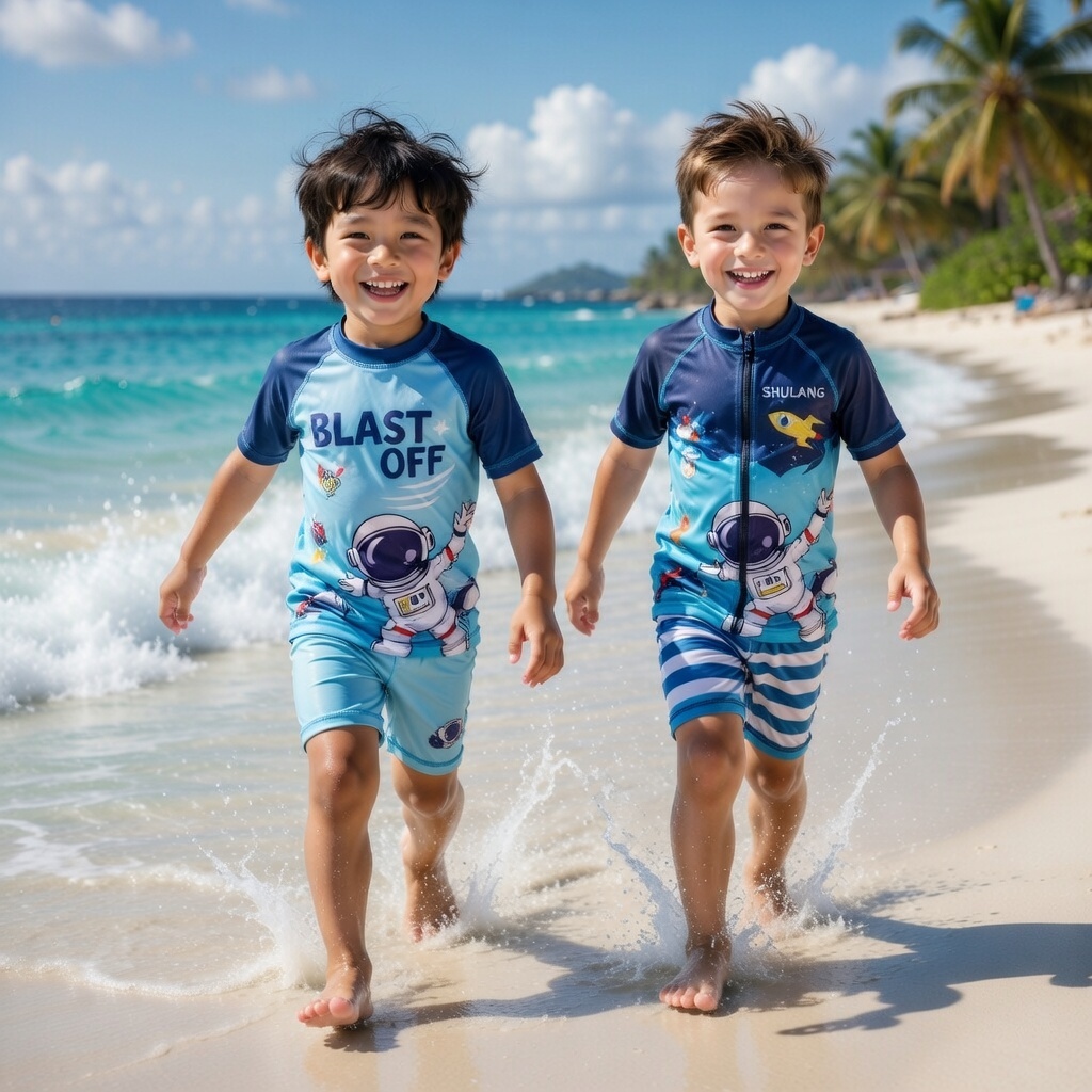 Bộ bơi liền thân bé trai, bộ bơi liền thân bé gái ,phi hành gia, tiên cá, kuromi hàng Qc dày dặn size 90 tới 140