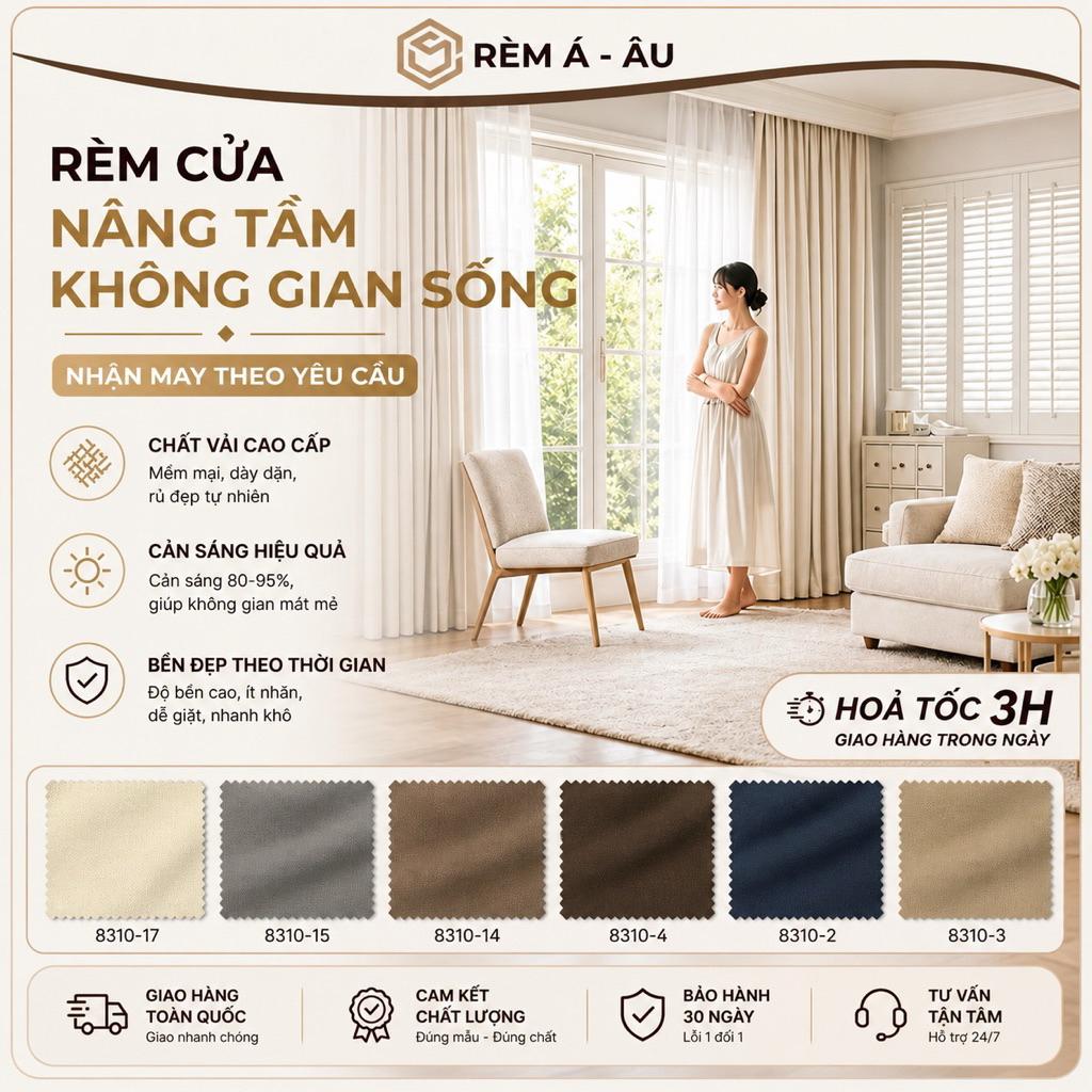 Rèm Vải Trắng Kem Cản Sáng 93% - May Theo Kích Thước - Phòng Khách ...