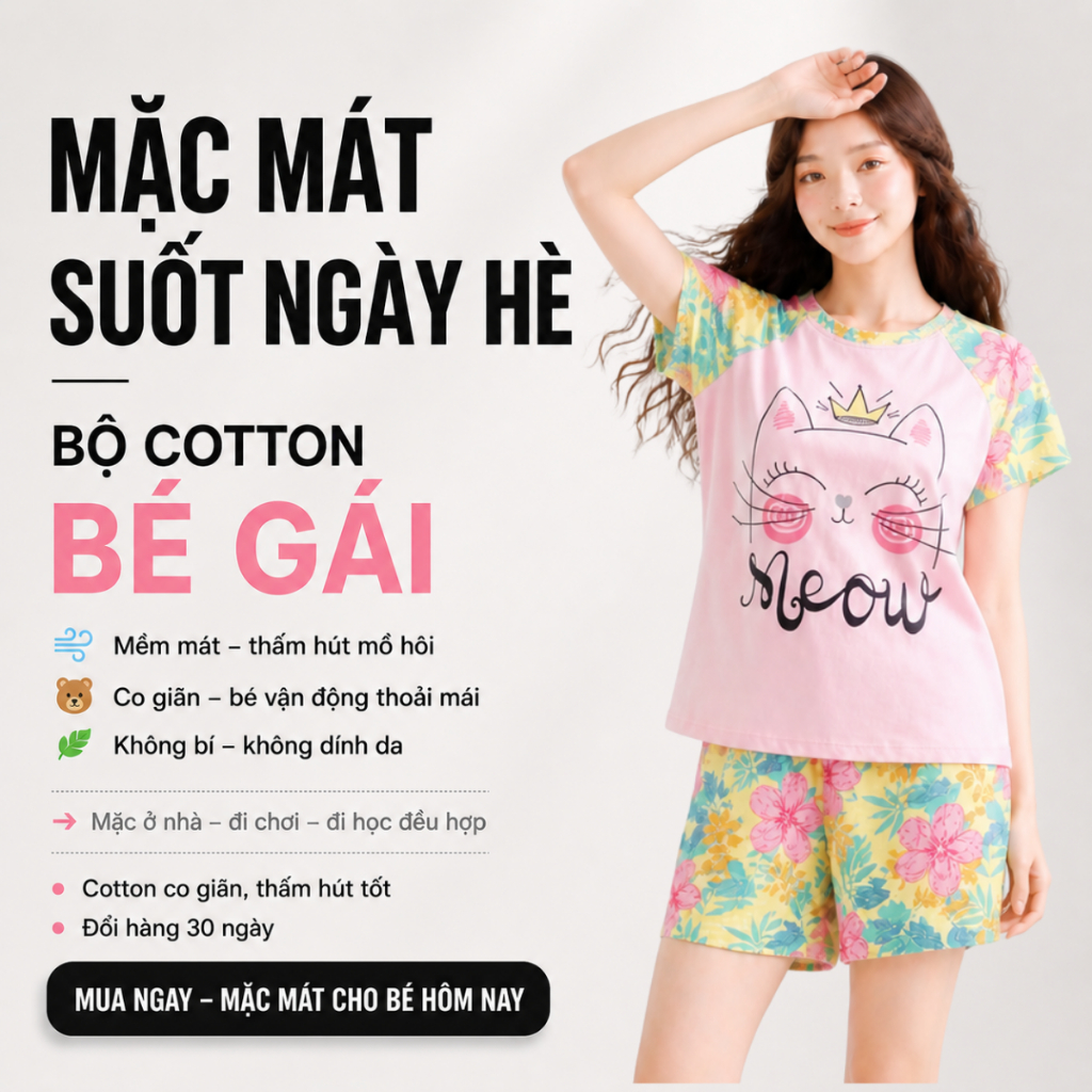 Quần Áo Bé Gái Mùa Hè – Bộ Cotton Áo Thun Quần Short Mát B5 | JJ Kids Fashion