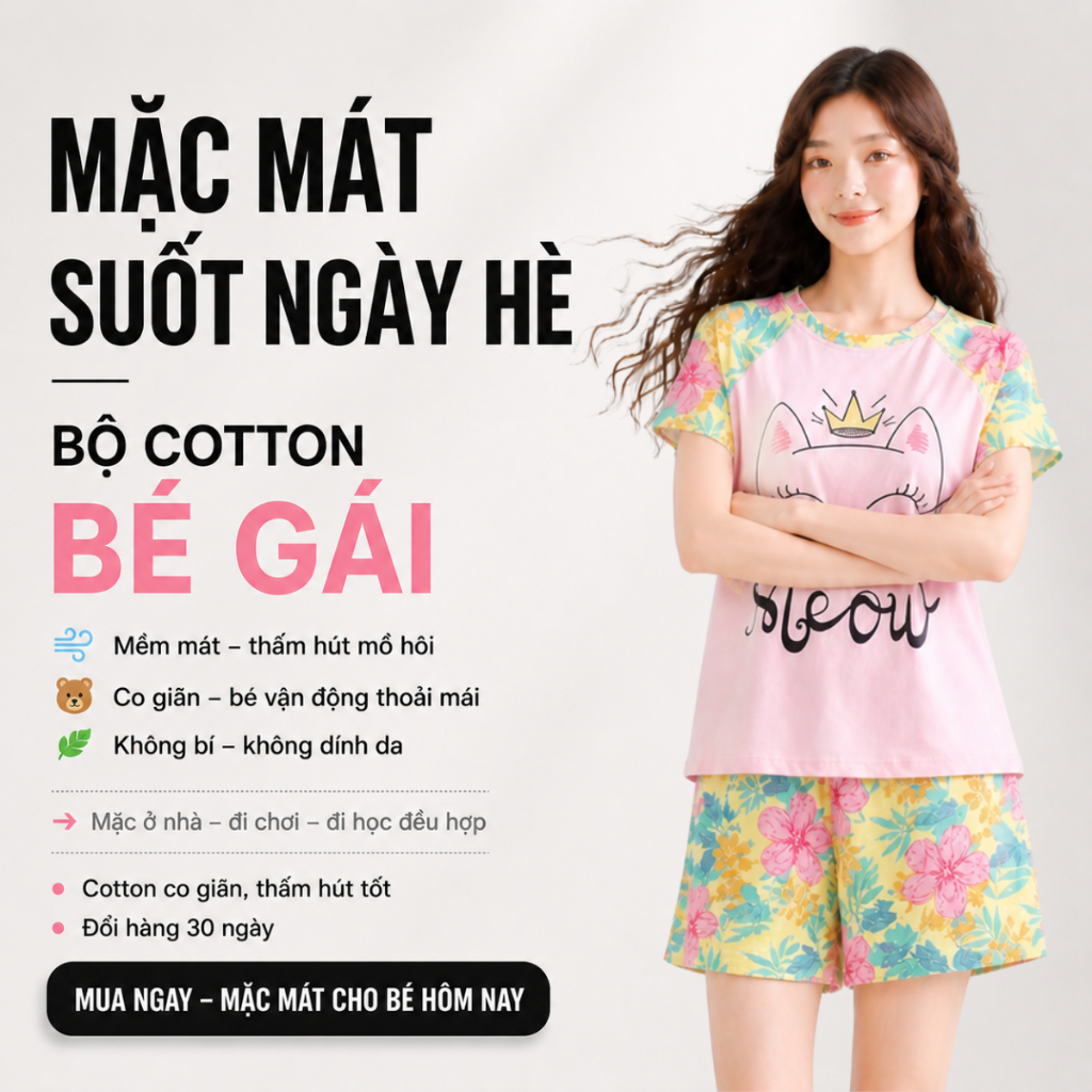 Quần Áo Bé Gái Mùa Hè – Bộ Cotton Áo Thun Quần Short Mát B5 | JJ Kids Fashion