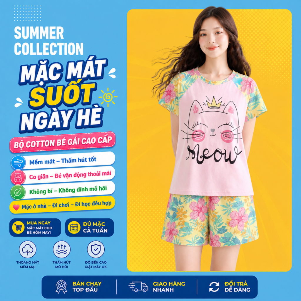 Quần Áo Bé Gái Mùa Hè – Bộ Cotton Áo Thun Quần Short Mát B5 | JJ Kids Fashion