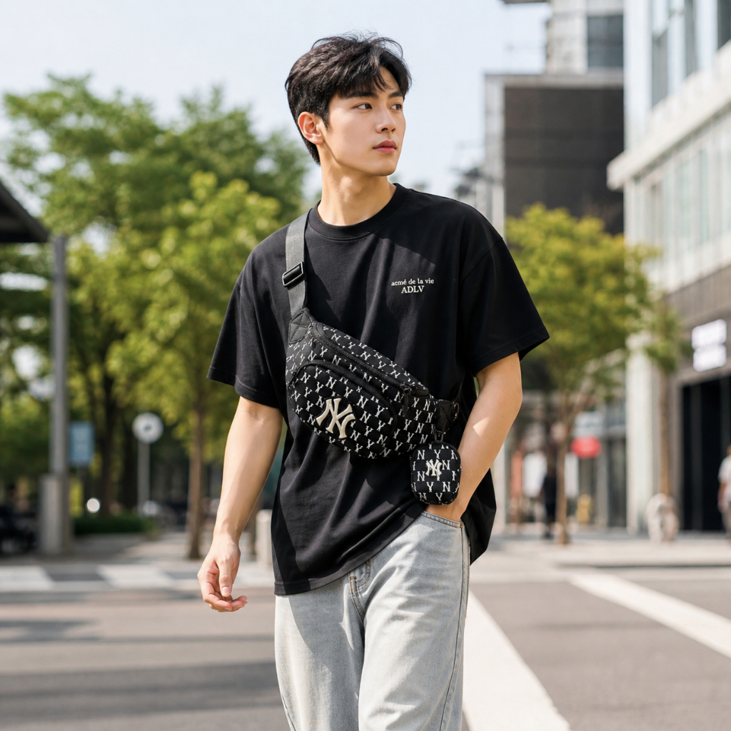 [Chính hãng] Túi bao tử đeo chéo MLB Monogram Hip Sack New York Yankees 3AHSM012N - 50BKS