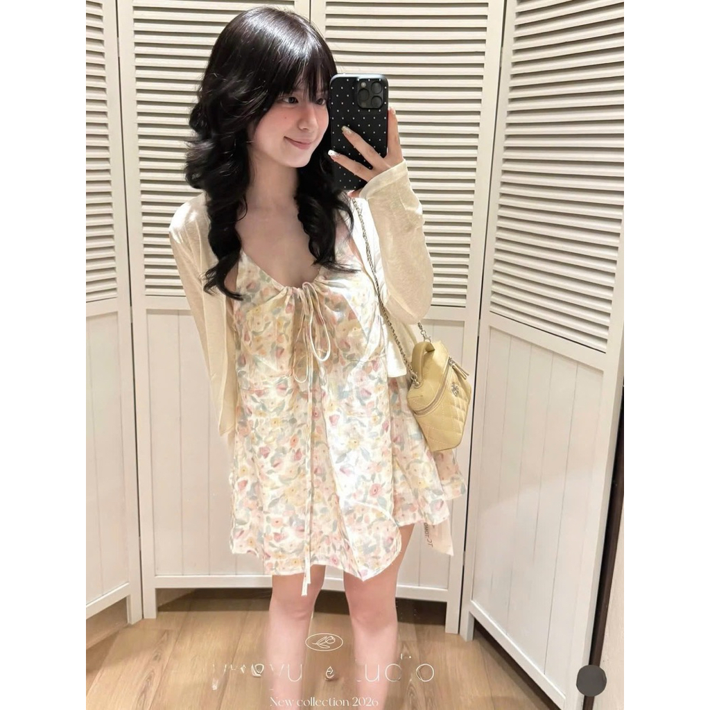 𝒄𝒂𝒎.𝒄𝒍𝒐𝒔𝒆𝒕•Set áo cardigan + váy 2 dây hoa pastel