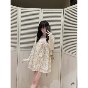 𝑪𝒉𝒐𝒄𝒐•Set áo cardigan + váy 2 dây hoa pastel