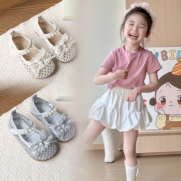Bella Neman Giày công chúa trẻ em nữ lưới thông thoáng, đính ngọc và nơ ren,êm chân nhẹ nhàng mùa hè