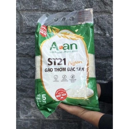 Gạo ST21 Aan Thơm Lài Đặc Sản Sóc Trăng Túi 5kg Bỗng Mía Market, Gạo thơm, Mềm, Đậm cơm, Vị hậu ngọt gạo hữu cơ