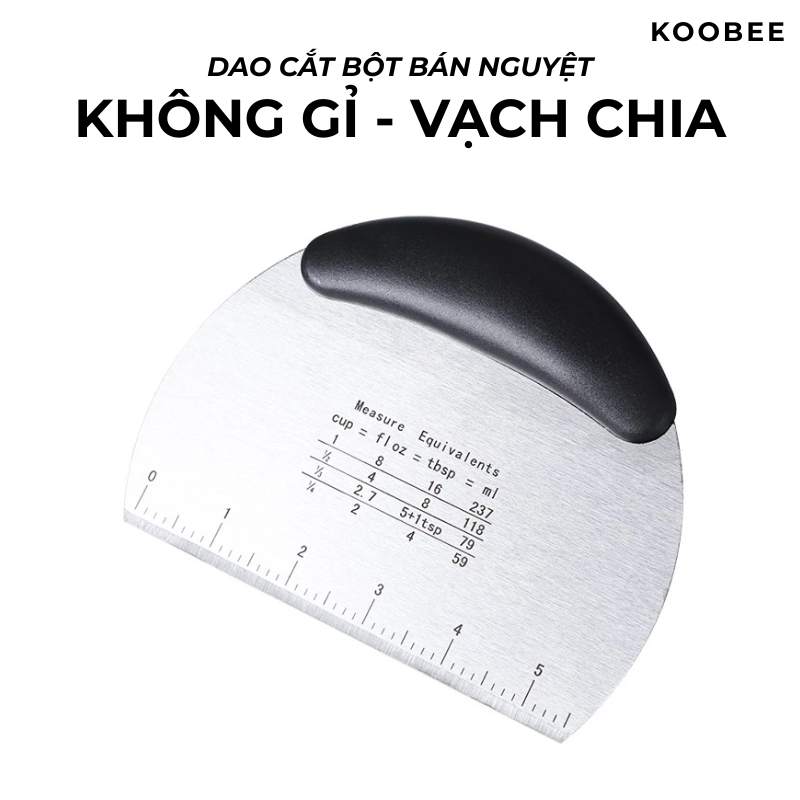 Dao Cắt Bột Làm Bánh KOOBEE Hình Bán Nguyệt – Inox 430 Không Gỉ, Có Vạch Chia, Cắt Pizza, Vét Bột Đa Năng (PKB28)