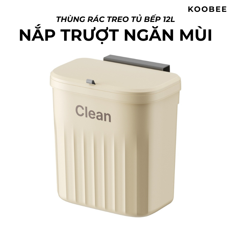 Thùng Rác Treo Tủ Bếp Dán Tường 12L KOOBEE Nắp Trượt Đậy Kín Ngăn Mùi 2 Kiểu Treo Đa Năng Tiện Lợi | 097