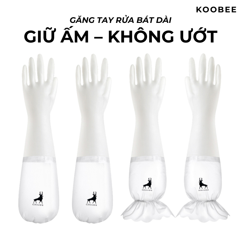 Găng Tay Rửa Bát Cao Su Dài KOOBEE – Lót Bông Nỉ, Siêu Dai Không Mùi, Rửa Bát Mùa Lạnh Không Buốt Tay (NB38)