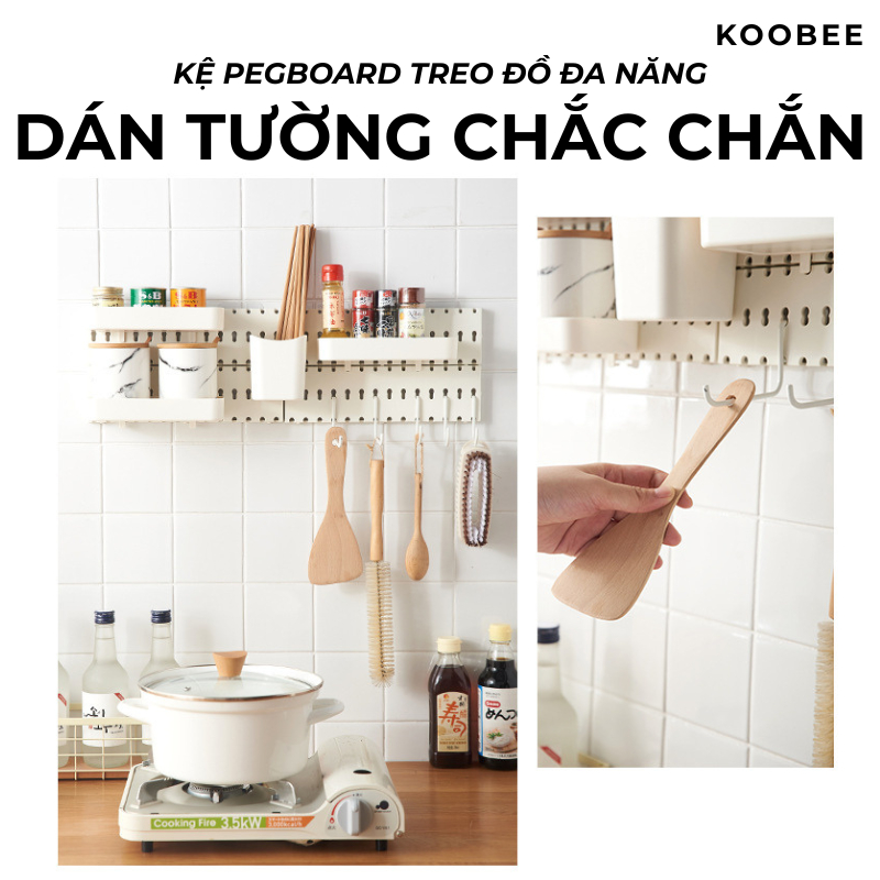 Kệ Pegboard Dán Tường KOOBEE – Kệ Gắn Tường Trang Trí Nhà Bếp, Phòng Làm Việc, Phòng Ngủ, Không Cần Khoan (DC20)