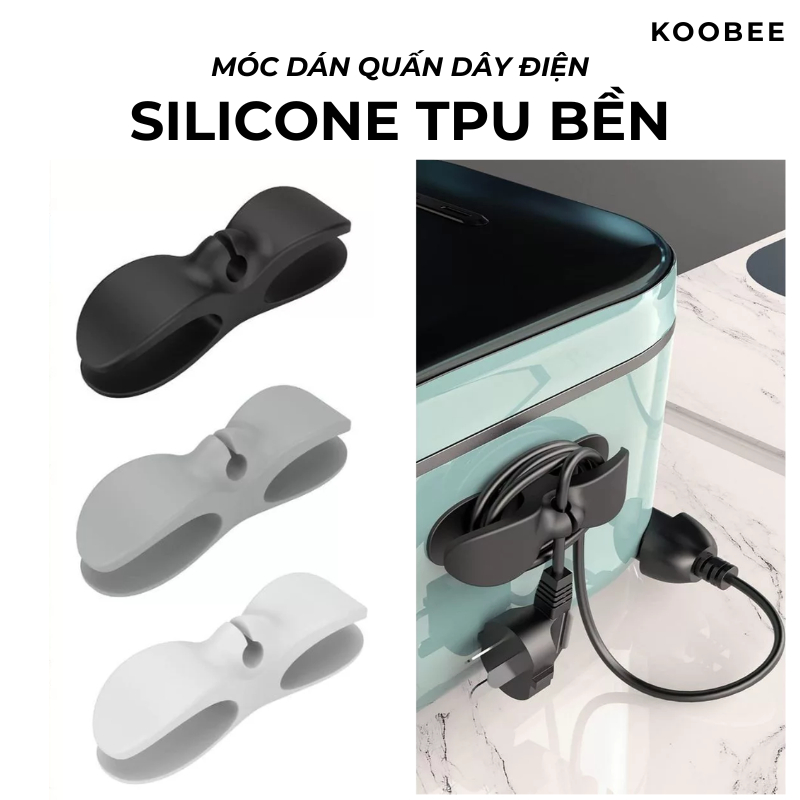 Móc Dán Tường Cuộn Giữ Dây – Kẹp Giữ Phích Cắm Điện KOOBEE – Silicone TPU Bền, Dán 3M Siêu Chắc | 294