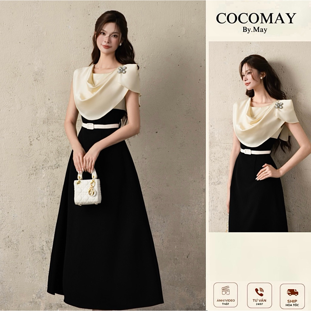 COCOMAY Đầm Belle Forme Phối Lụa Cổ Đổ - Tặng kèm cài đá | Shopee Việt Nam