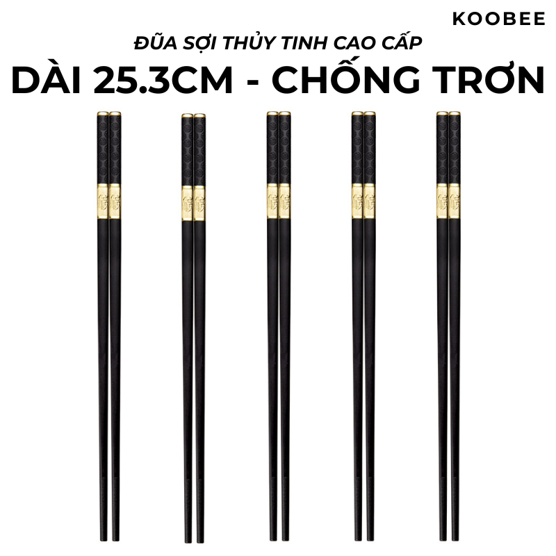 Bộ 5 đôi đũa hợp kim mạ vàng sợi thủy tinh chống mốc, chống trơn, chịu nhiệt dài 25.3cm sang trọng (BA50)