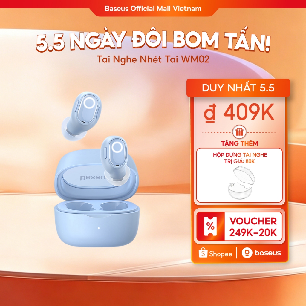 Tai nghe nhét tai không dây BASEUS WM02 bluetooth 5.3 TWS chống ồn thời lượng pin lên đến 25 giờ - 1