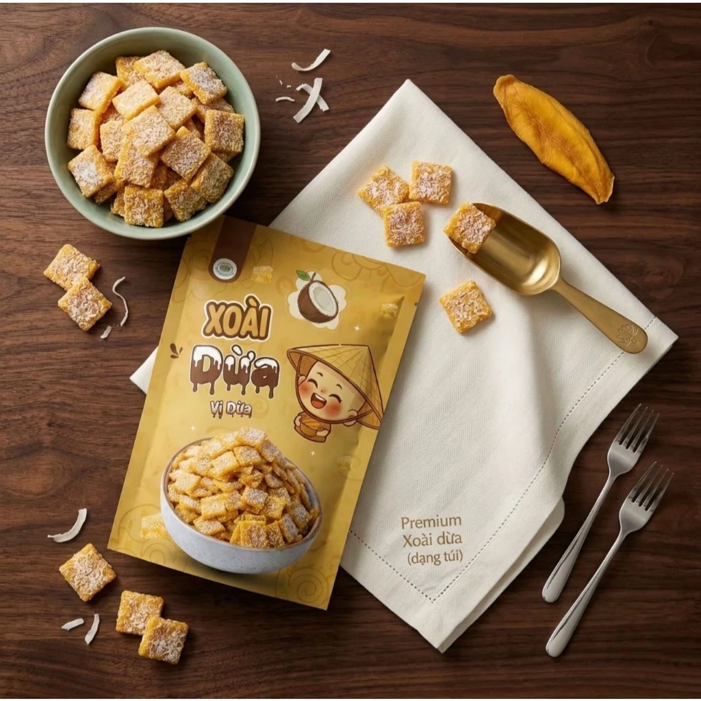 Xoài Sấy Dẻo Vị dừa 100g Xuân Trường Food - Đồ ăn vặt, healthy snack vụ dừa, chua ngọt dễ ghiền