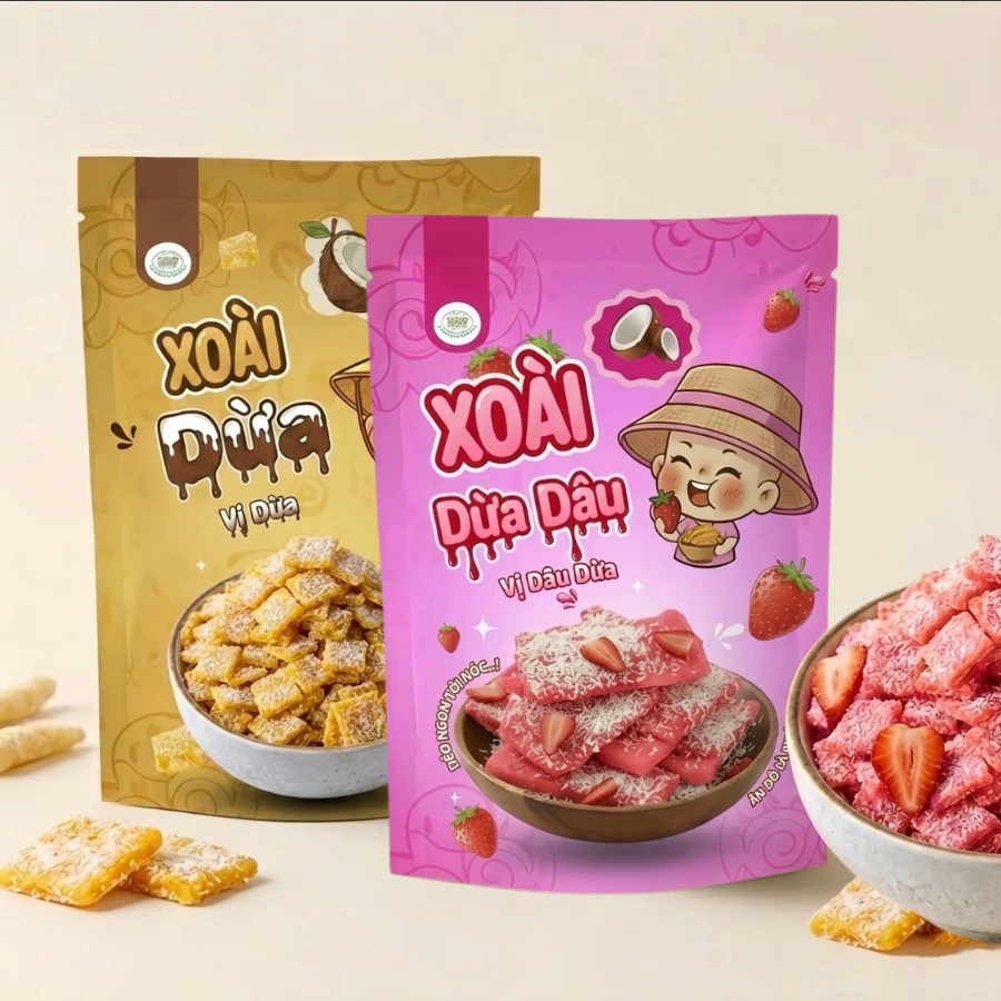 Xoài Sấy Dẻo Vị Dừa Dâu 100g Xuân Trường Food - Đồ ăn vặt, healthy snack vụ dừa, chua ngọt dễ ghiền