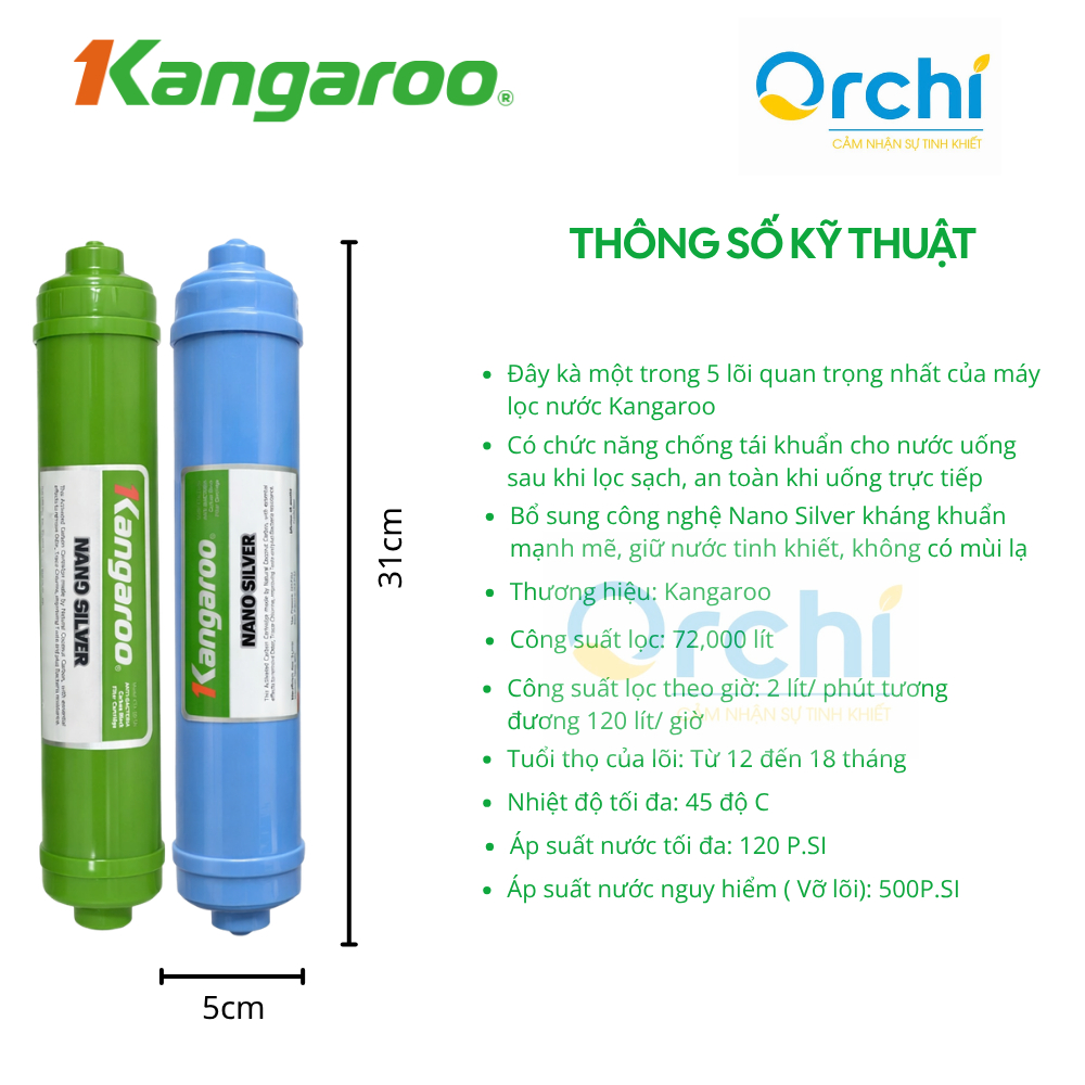 Lõi Lọc Nước Số 5 Nano Silver Kangaroo Chính Hãng Tạo Khoáng Khử Mùi Hôi Tạo Vị Ngọt Khử Mùi Nấm Mốc Diệt Khuẩn