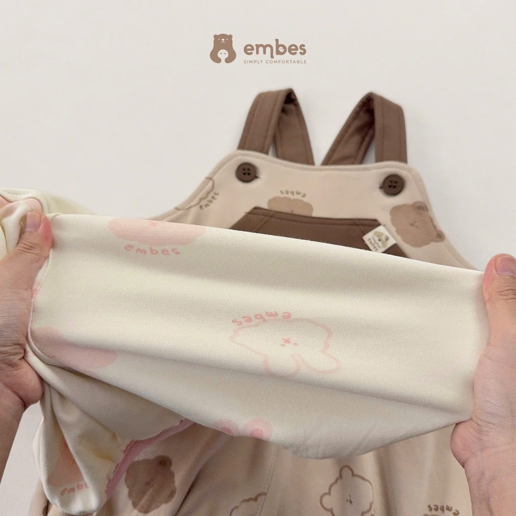 Yếm Quần Cho Bé Embes, Yếm Cộc Phối Túi Ngực In Hình Chất Cotton Cho Bé Trai Bé Gái Size Từ 8-17Kg