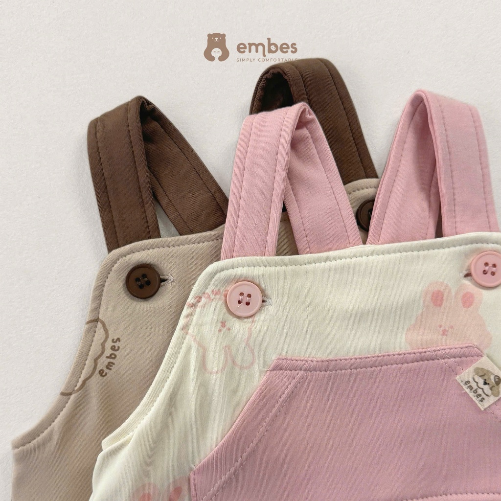 Yếm Quần Cho Bé Embes, Yếm Cộc Phối Túi Ngực In Hình Chất Cotton Cho Bé Trai Bé Gái Size Từ 8-17Kg