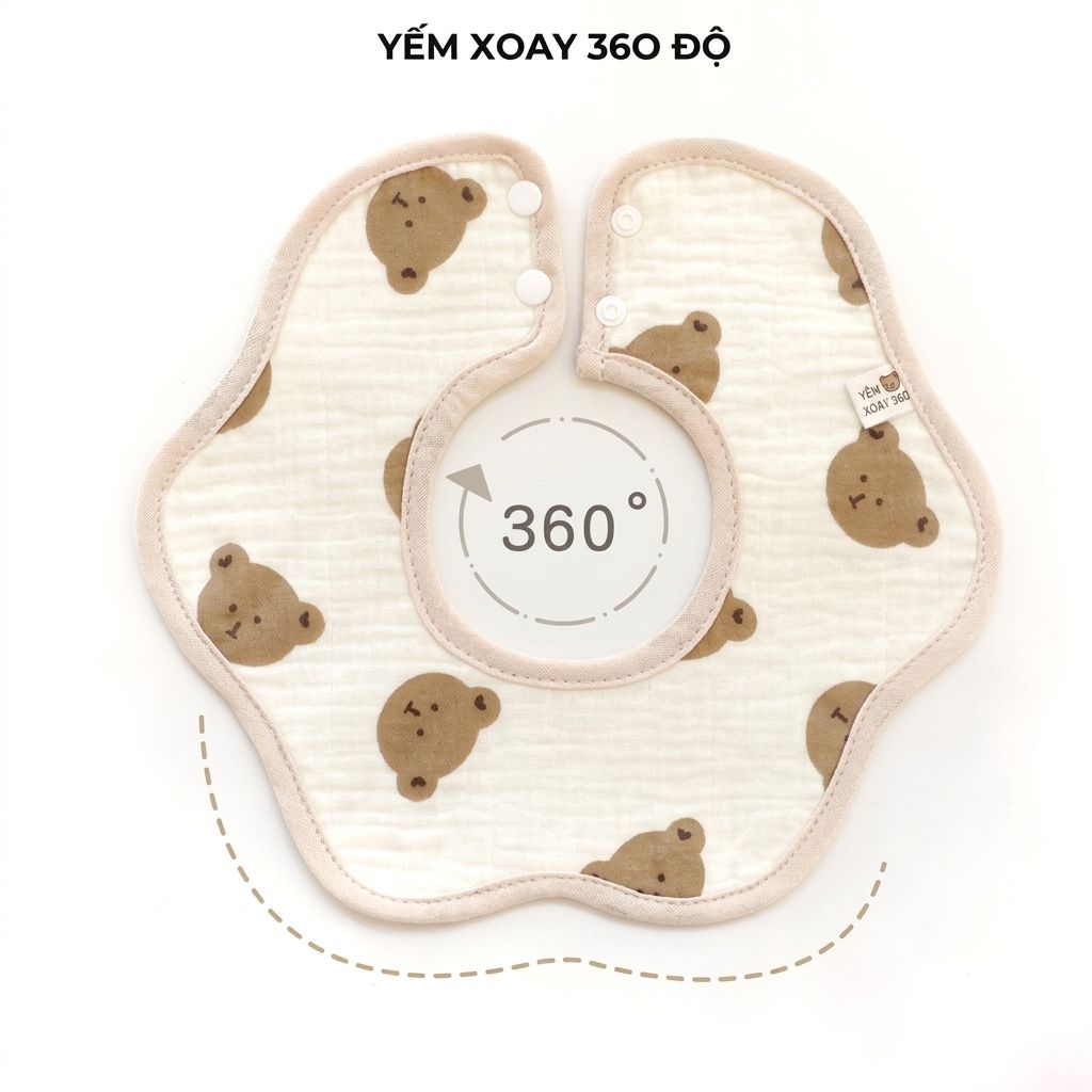 ​[Combo 3/5] Yếm Xô Muslin 360° Cho Bé -Yếm Tròn Chống Thấm Thấm Hút Họa Tiết Hàn Quốc An Nhi Baby