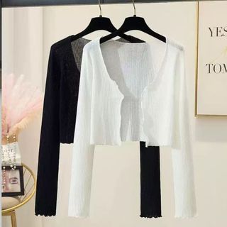 Áo khoác dài tay cardigan nữ dáng ngắn đen trắng hàn quốc VANISA CDG02