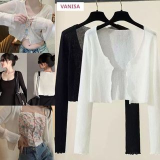 Áo khoác dài tay cardigan nữ dáng ngắn đen trắng hàn quốc VANISA CDG02