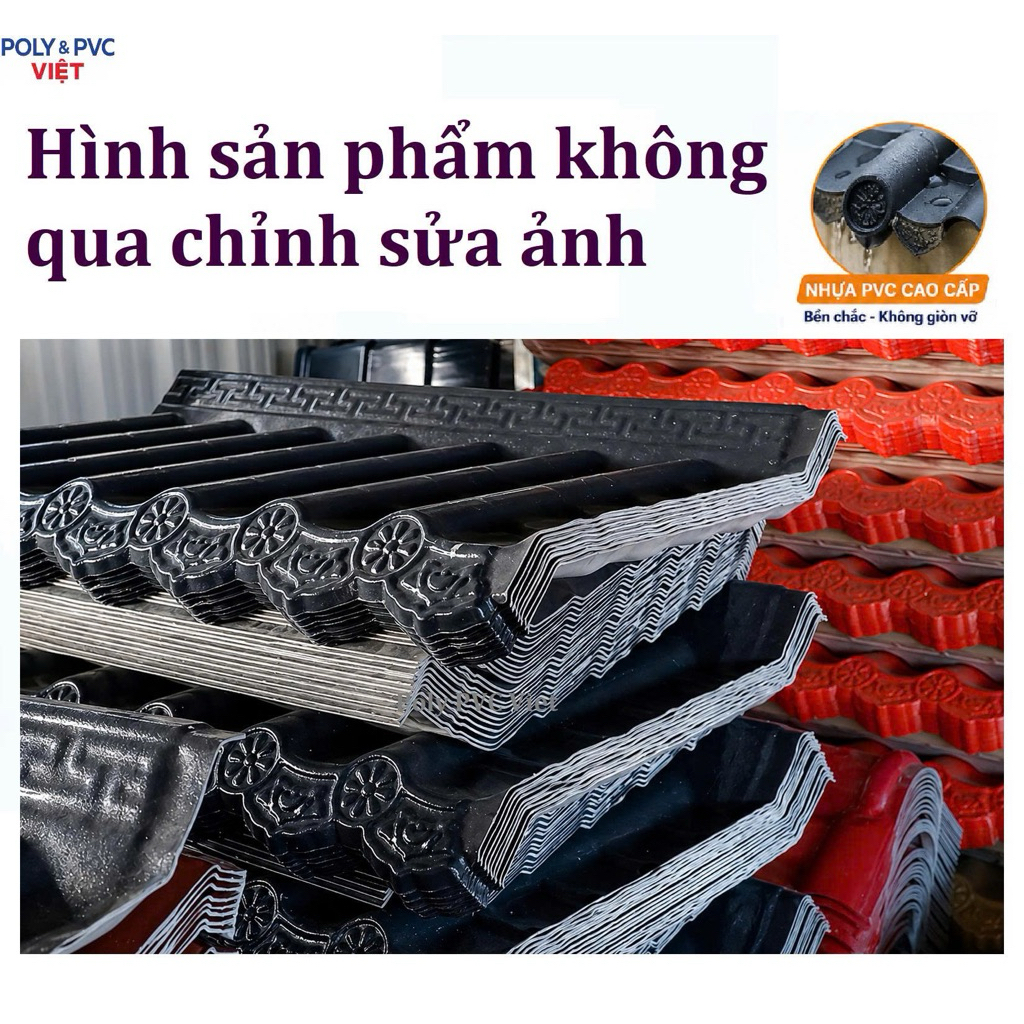 [40cm x 1m, 2m, 3m,...] Combo Mái ngói nhựa âm dương Đen + Đỏ, full phụ kiện