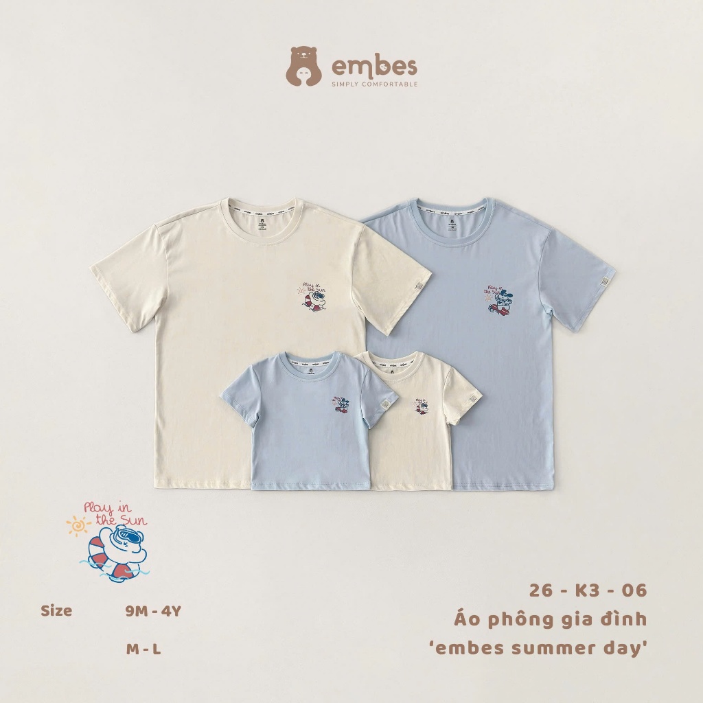 Áo Phông Cho Bé "Embes Summer Day", Áo Cộc Tay In Họa Tiết Chất Cotton Mềm Cho Bé Size Từ 8-17Kg