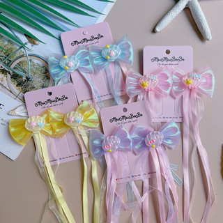 Set 2 kẹp nơ nhũ charm vỏ sò tua rua phù hợp mùa hè