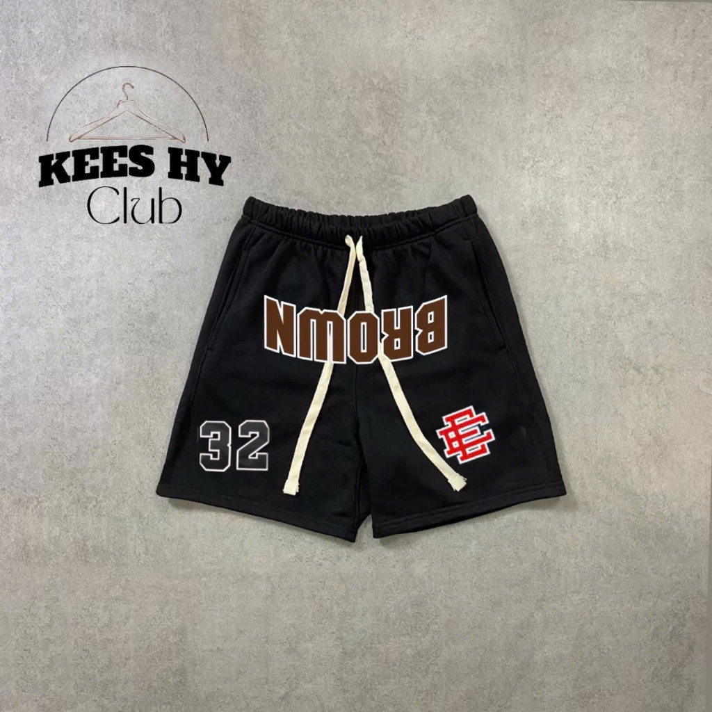 Quần Short Thun Nỉ Streetwear Họa Tiết BRO In Ngược Form Dáng Trên Gối Màu Xanh Than Chuẩn Chất Cotton