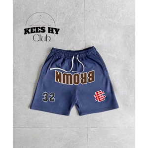 Quần Short Thun Nỉ Streetwear Họa Tiết BRO In Ngược Form Dáng Trên Gối Màu Xanh Than Chuẩn Chất Cotton