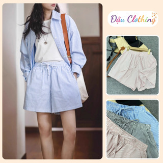 Quần Đùi Kẻ Sọc Bigsize Nữ Ống Rộng Đi Biển Cạp Chun Phối Dây Rút Cá Tính Cho Chubby Q537