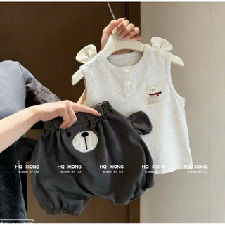 Set kiểu Hàn cho bé - bộ gấu áo sát nách phối quần bom đáng yêu cho bé trai bé gái