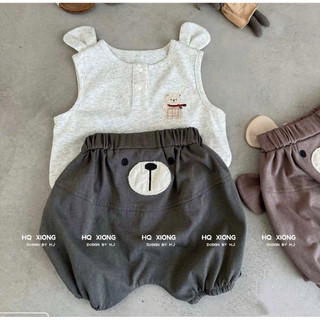 Set kiểu Hàn cho bé - bộ gấu áo sát nách phối quần bom đáng yêu cho bé trai bé gái