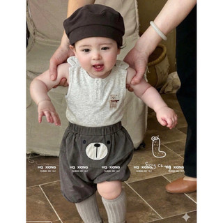 Set kiểu Hàn cho bé - bộ gấu áo sát nách phối quần bom đáng yêu cho bé trai bé gái