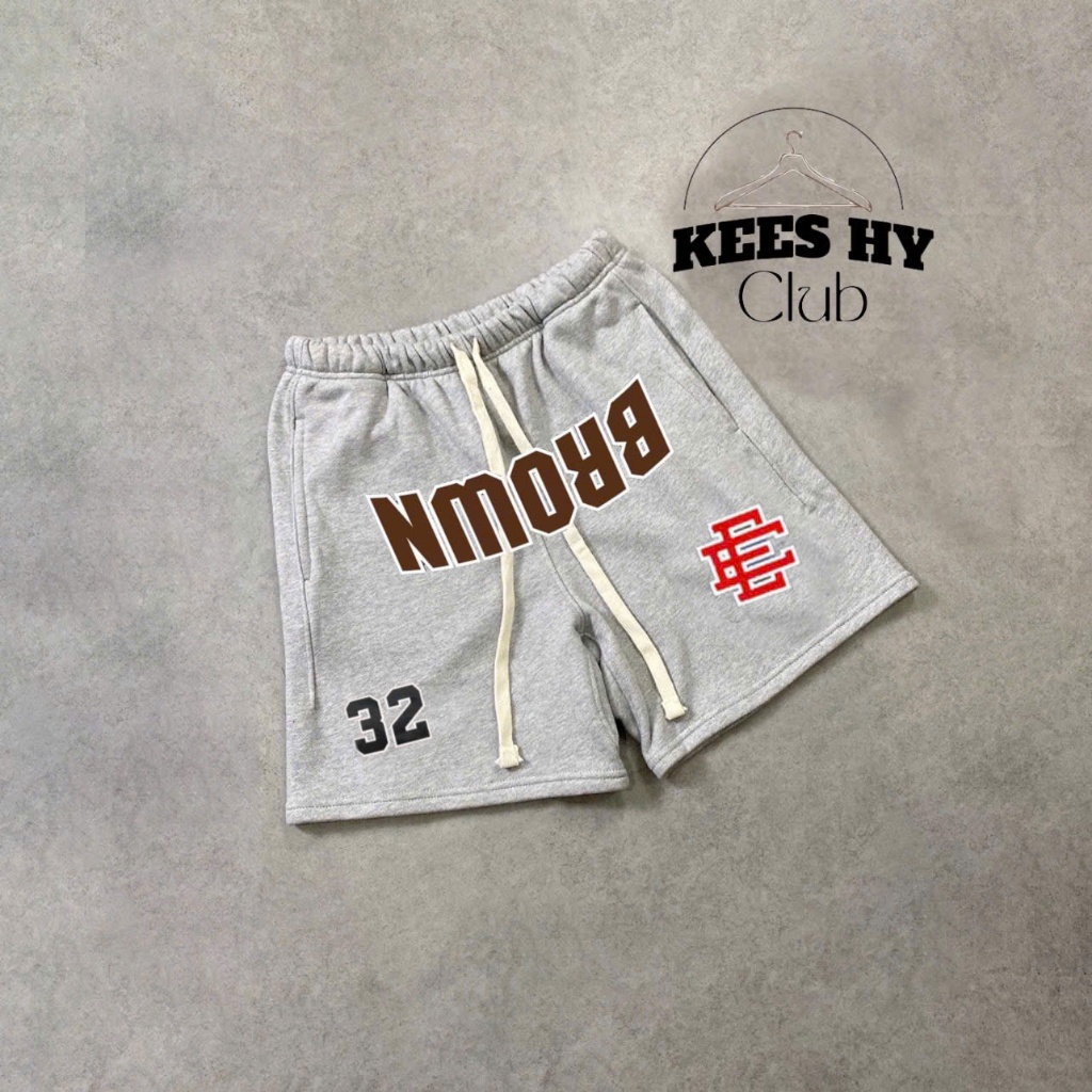 Quần Short Thun Nỉ Streetwear Họa Tiết BRO In Ngược Form Dáng Trên Gối Màu Xanh Than Chuẩn Chất Cotton