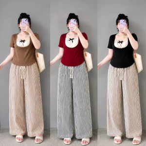 Set Đồ Quần Dài Ống Suông + Áo Thun Tay Ngắn Kiểu Big Size Nữ Lên Phom Xinh Xắn Dễ Thương SET971