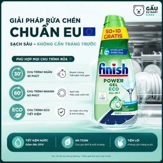 Gel Rửa Bát Finish 900ml All In 1 Eco – Nhập Khẩu EU, 0% Phosphates, Dịu Nhẹ An Toàn