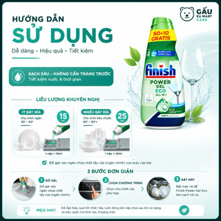 Gel Rửa Bát Finish 900ml All In 1 Eco – Nhập Khẩu EU, 0% Phosphates, Dịu Nhẹ An Toàn