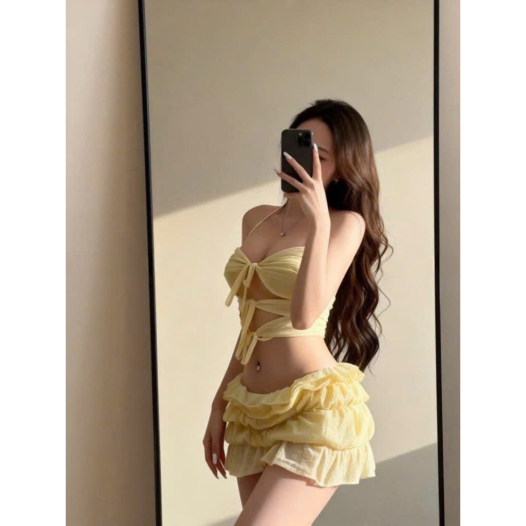 Set bikini 2 món cotton giấy nhúng, bikini đi biển mùa hè cho nữ (A36)- HongAnh Boutique