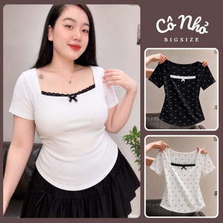Áo Thun Bigsize Nữ Tay Ngắn Cổ Vuông Phối Ren Dễ Thương Vải Thun Gân Co Giãn G173