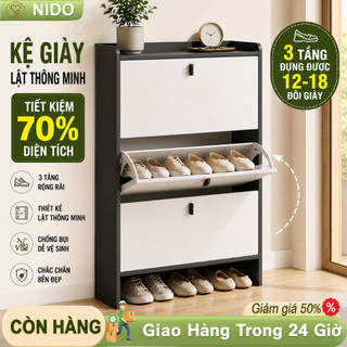 Nido Tủ Giày Tủ Dép Siêu Mỏng 17cm 3 Ngăn Lật Gỗ MDF 1.2cm Tiết Kiệm Diện Tích Cho Lối Đi Nhỏ