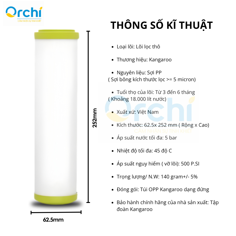 Combo 5 Lõi Lọc Nước Số 1 Kangaroo Extra Chính Hãng 5 Micron Loại Bỏ Tạp Chất Cặn Bẩn Cho Nguồn Nước