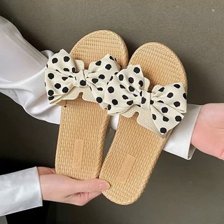 [FORM NHỎ TĂNG 1SZ] Dép lê nữ thắt nơ kiểu dáng mùa hè thịnh hành 2026 đế chống trơn trượt T055