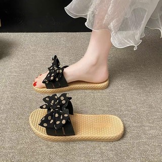 [FORM NHỎ TĂNG 1SZ] Dép lê nữ thắt nơ kiểu dáng mùa hè thịnh hành 2026 đế chống trơn trượt T055