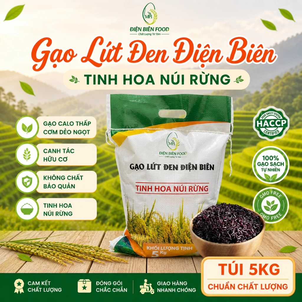 Gạo Lứt Đen Điện Biên, Gạo Lứt Tím Than Điện Biên đóng bao dẻo ngon thơm tự nhiên