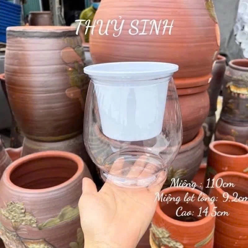 Chậu trồng cây thuỷ sinh size to 9150 kt 18*13cm, chậu tự tưới thông minh, bể cá mini để bàn